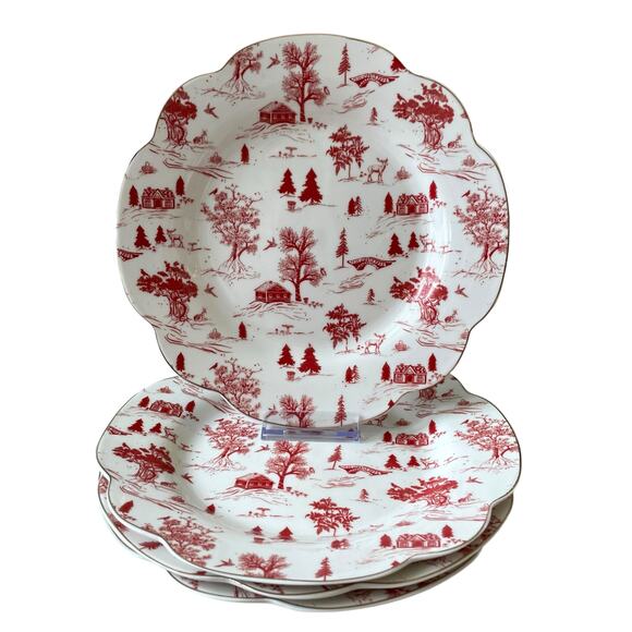 Grace Teaware Christmas Porcelain Salad Plates 8in Set of 4 Holiday Red & White - Picture 3 of 16